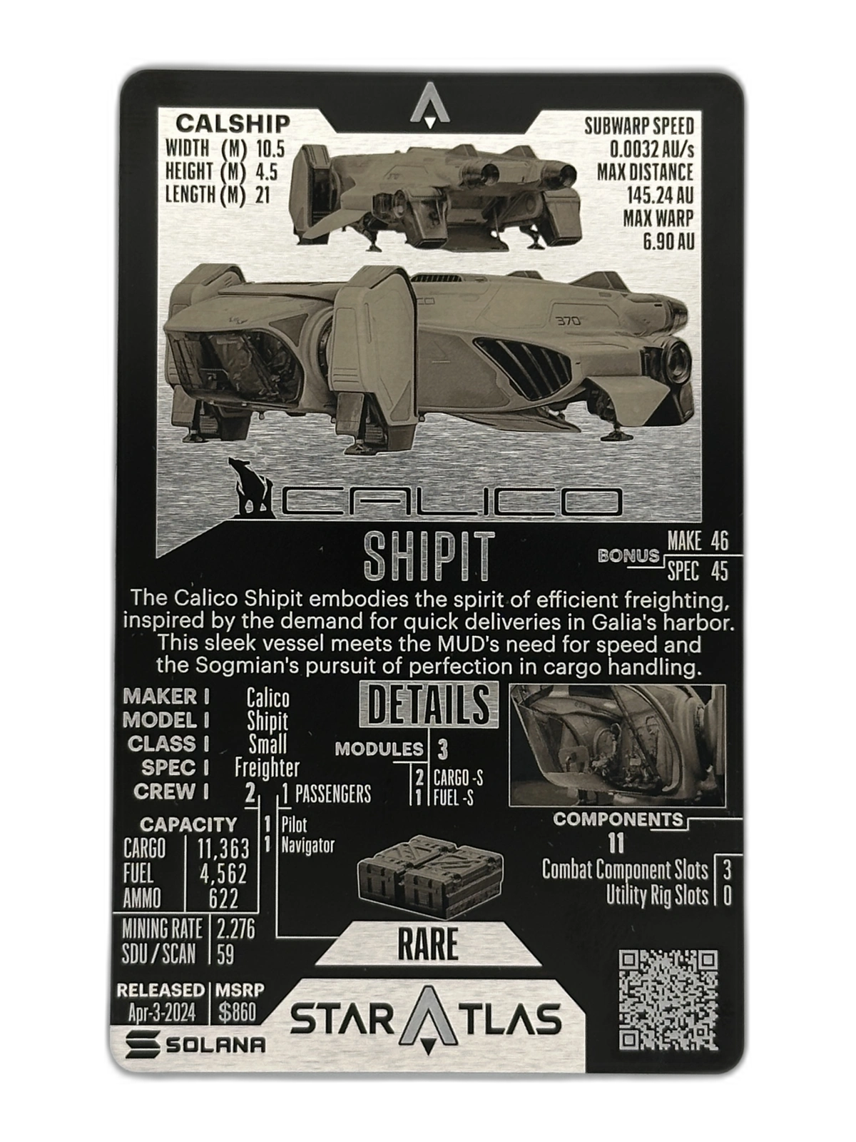 Calico Shipit Star Atlas ship metal card front view